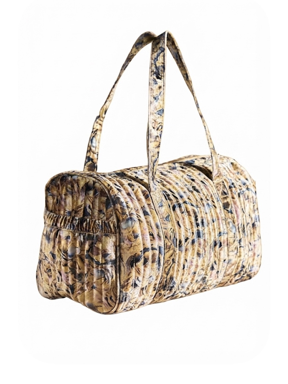 Anthropologie Gold Quilted Velvet Floral Weekender Overnight Travel Bag NWOT - Picture 2 of 12